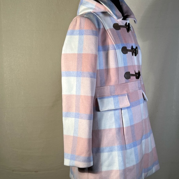 GAL MEETS GLAM wool blend pink and blue plaid winter peacoat. XL - Picture 16 of 16